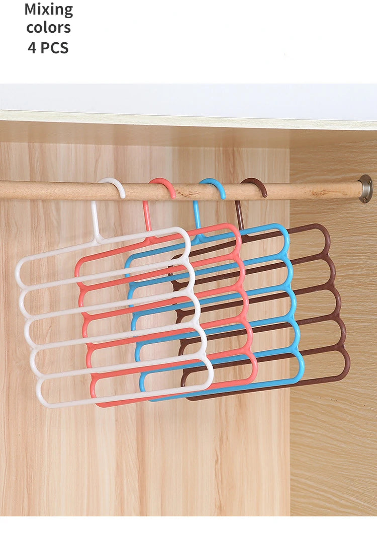 4 pcs Pants Rack Multifunctional Household Saving Space Multi Layer Trousers Hanger Pants Closet Color Clothes Peg 5 Layers