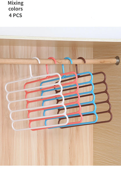 4 pcs Pants Rack Multifunctional Household Saving Space Multi Layer Trousers Hanger Pants Closet Color Clothes Peg 5 Layers