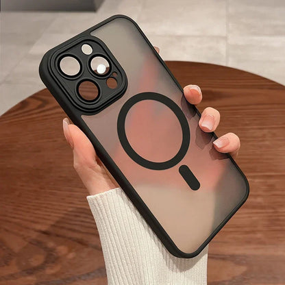 Magnetic Luxury Matte Translucent Armor Shockproof Case For iPhone 16 15 14 13 12 17 Pro Max For Magsafe Wireless Charge Cover