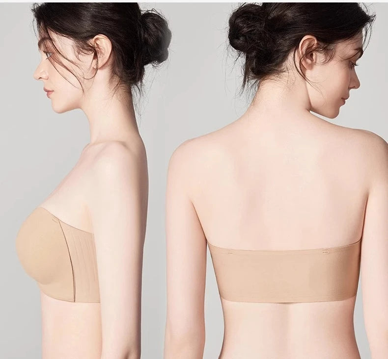Front Closure Strapless Bras For Women Seamless Push Up Brassiere Thick Soft Underwear Solid Color Adjustable Invisible Lingerie