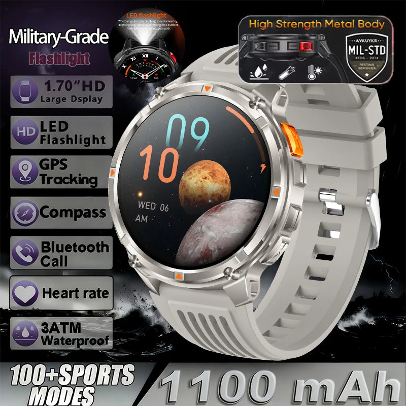 T-Rex3 Pro Militär Smartklocka 2026 – 1100mAh, GPS, Kompass, 5ATM, 14 Färger
