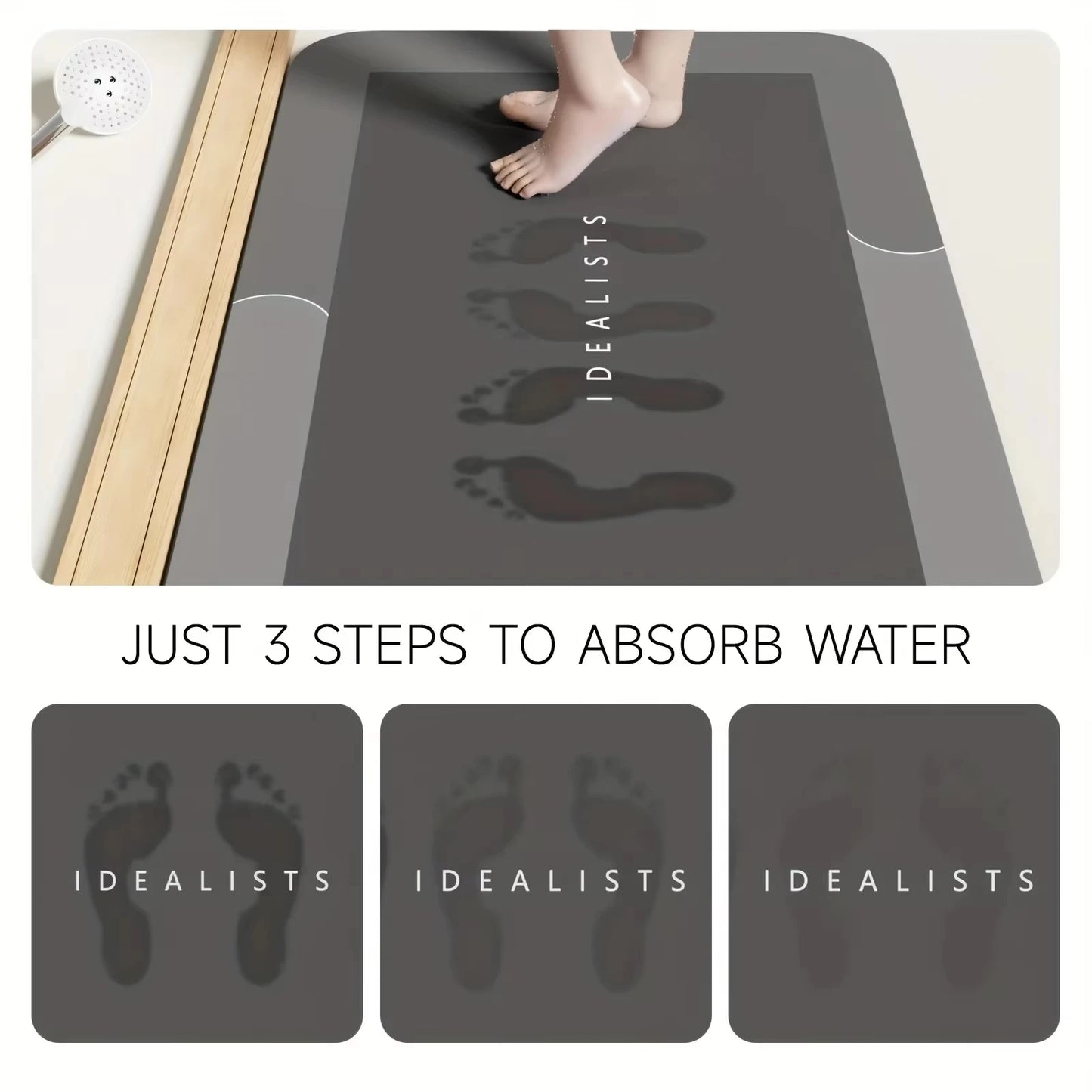 Diatomaceous Earth Bath Mat Ultra Absorbent Non Skid Rapid Drying Soft Floor Mat for Bathroom Shower Laundry Bedroom Kitchen RV