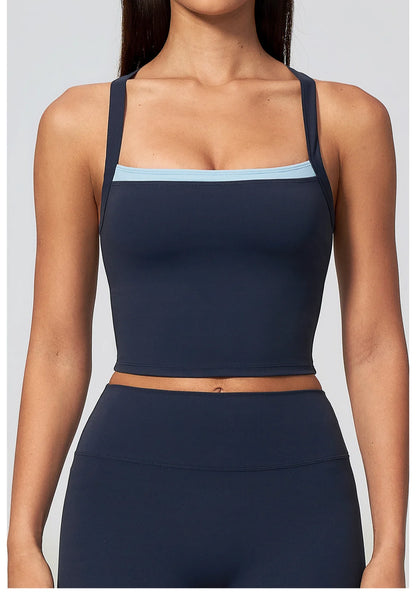 Women Criss Cross Back Yoga Tank Top Push Up Sports Bra Fitness Running Workout Gym Vest Color Block Sport Underwear Crop Top