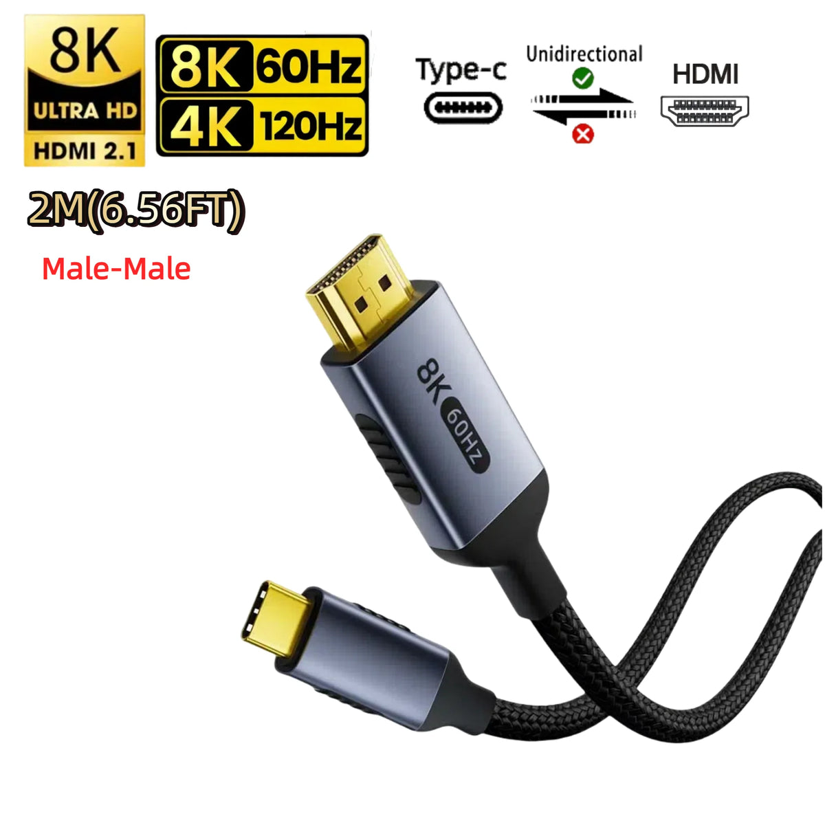 8K@60Hz 8K USB C to HDMI 2.1 Cable Adapter Type C to HDMI Cable for Thunderbolt 3 Compatible with MacBook Pro IPad pro Laptop