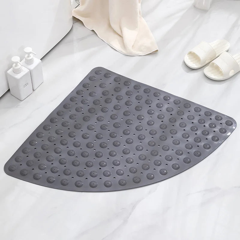 Japanese Style  Corner Fan Shape Bathroom Shower Mat Non Slip Suction Cup Bath Mat Quick‑Drain Anti‑Fall Shower Room Floor Mat