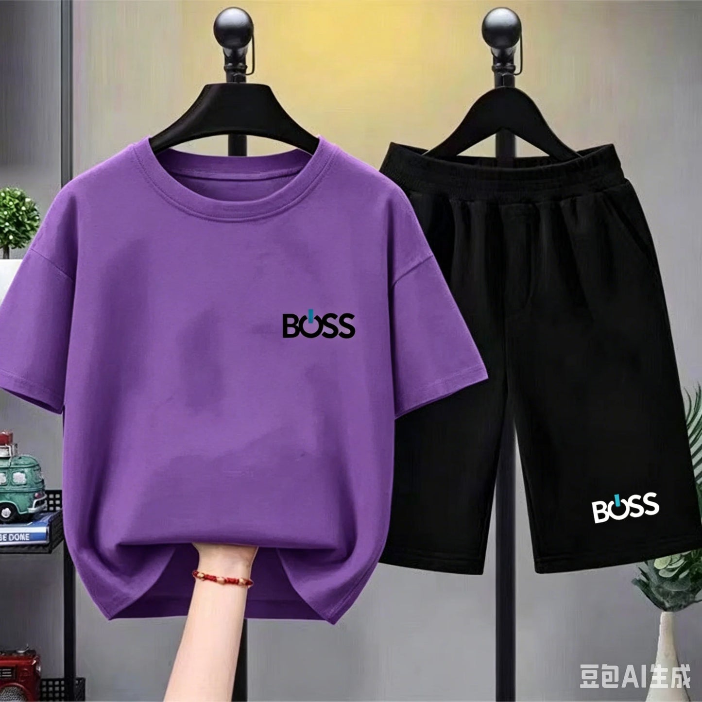 Child T-shirt Summer Short Sleeve Print Children Age 3-12 Girls boy Set white black Tshirt+Shorts 2pcs leisure fashion Kids Set