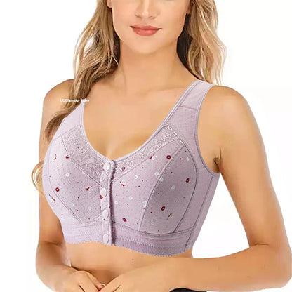 Front Closure Confortable Bra For Older Women Wire Free Bras Push Up Underwear Female Everyday Lingerie Large Bust 110A