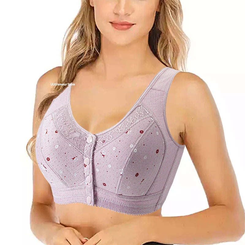 Front Closure Confortable Bra For Older Women Wire Free Bras Push Up Underwear Female Everyday Lingerie Large Bust 110A