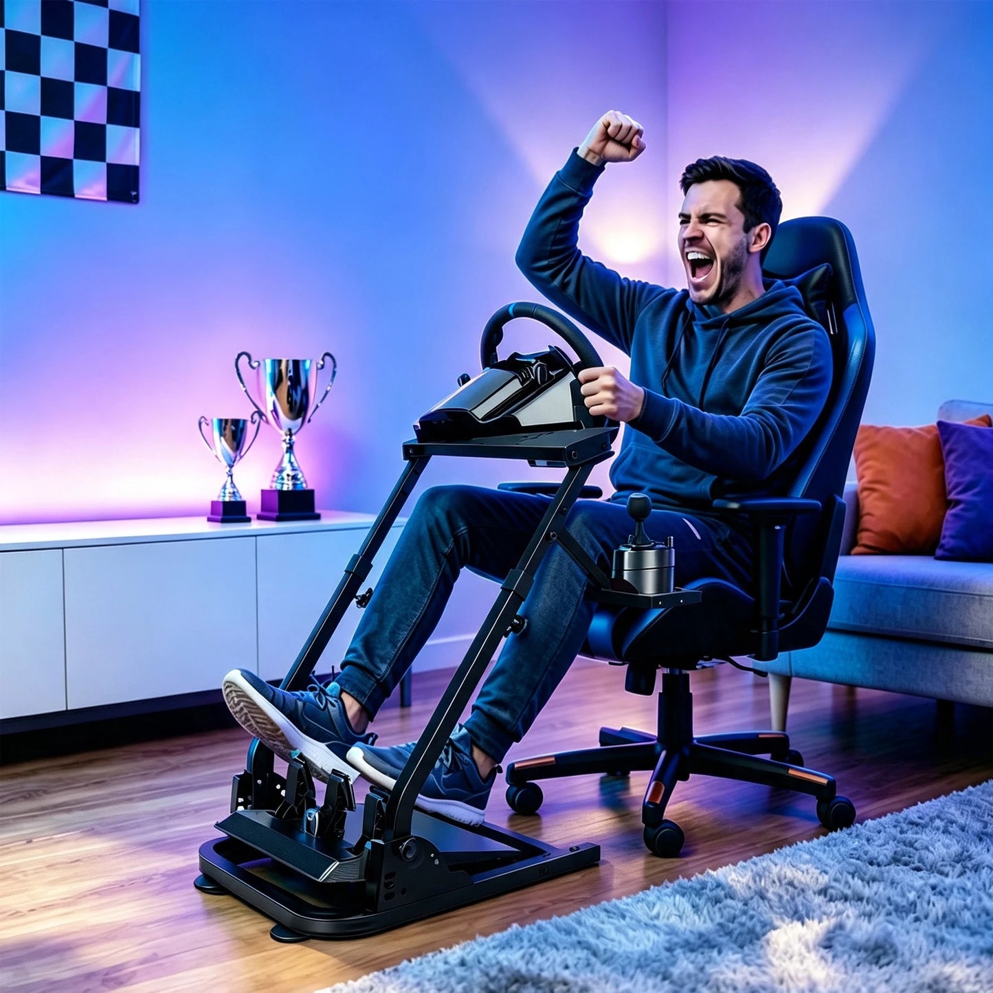 Universal Foldable Racing Steering Wheel Stand Adjustable Carbon Steel Simulator Cockpit Mount Compatible with Logitech G25 G27 G29 G920 T300 T500RS Gaming Wheel Support, Does Not Include Wheel Pedals Shifter