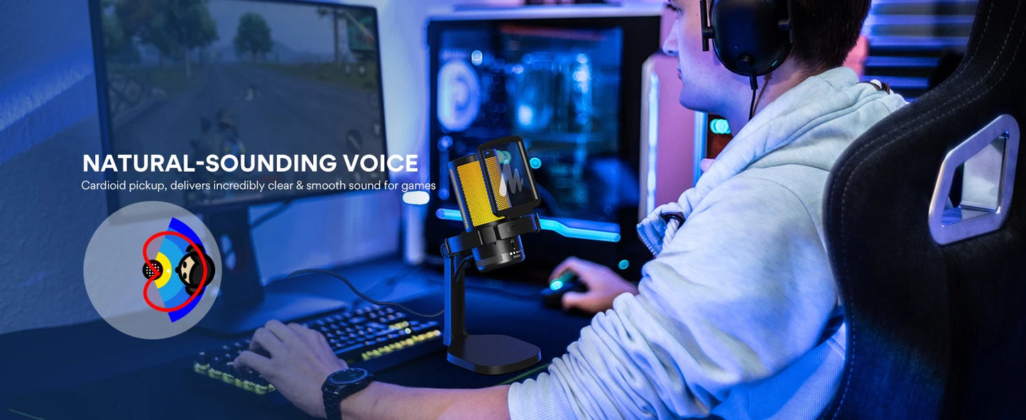 MAONO DGM20 USB Gaming Microphone for PC with RGB Light Noise Reduction Tap-to-Mute Gain Control for Discord Streaming Podcast