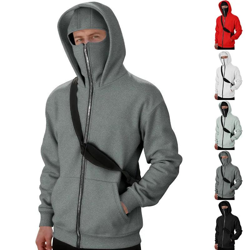 Autumn Men's Double-Layer Hooded Zip-Up Sweatshirt, Loose Casual Fit with Front Pockets, Ideal for Outdoor and Streetwear Style