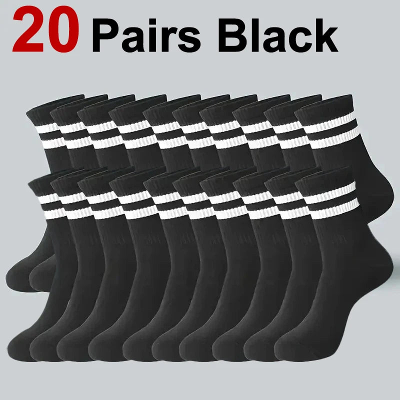 5/10/20 Pairs Neutral Solid Color Round Neck Socks Spring Autumn Sweat Absorbing Breathable Comfortable All-season Sports Socks
