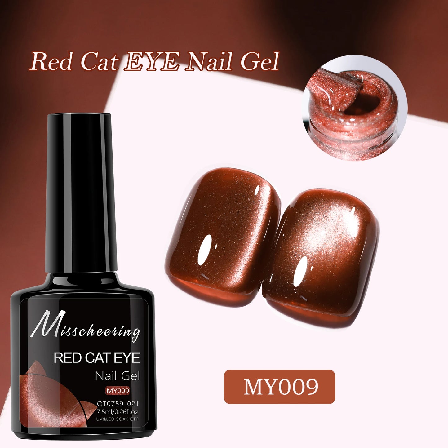 Red Cat Eye Gel Nail Polish Magnetic Glitter Holographic Red Ruby Christmas Polish Reflective Jelly Translucent UV Gel Manicure