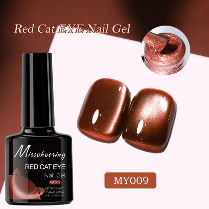 Red Cat Eye Gel Nail Polish Magnetic Glitter Holographic Red Ruby Christmas Polish Reflective Jelly Translucent UV Gel Manicure