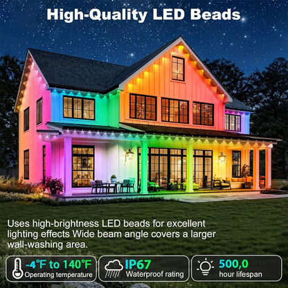 Permanenta RGB Takfots-LED – IP67, Bluetooth-app & Fjärr, Svart/Vit, 5–90M, EU/US-kontakt