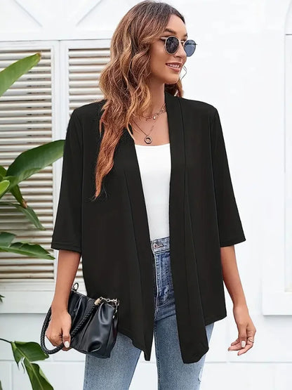 Dam Plus Size Lättviktig Öppen Kofta – Casual 3/4-ärm Mjuk Drapering Mångsidigt Vår/Sommar, 4 Färger 1XL–5XL
