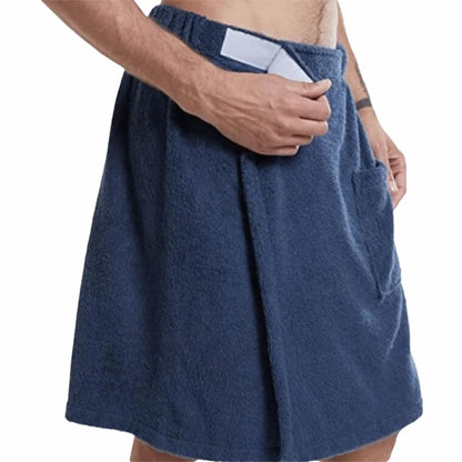 Soft Men Wearable Bath Towel Adjustable Fastener with Pocket Bath Wrap Skirt Comfortable Absorbent Beach Towel Wrap Sauna