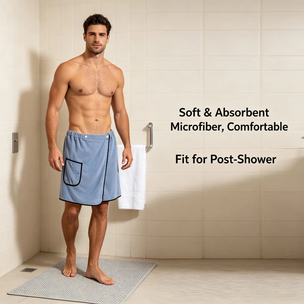 1Pcs Men's Quick Dry Bath Skirt 15.7x55.1in Sport Towel Wrap Adjustable Hands Free for Gym Swimming Sauna Changing Room Fitness