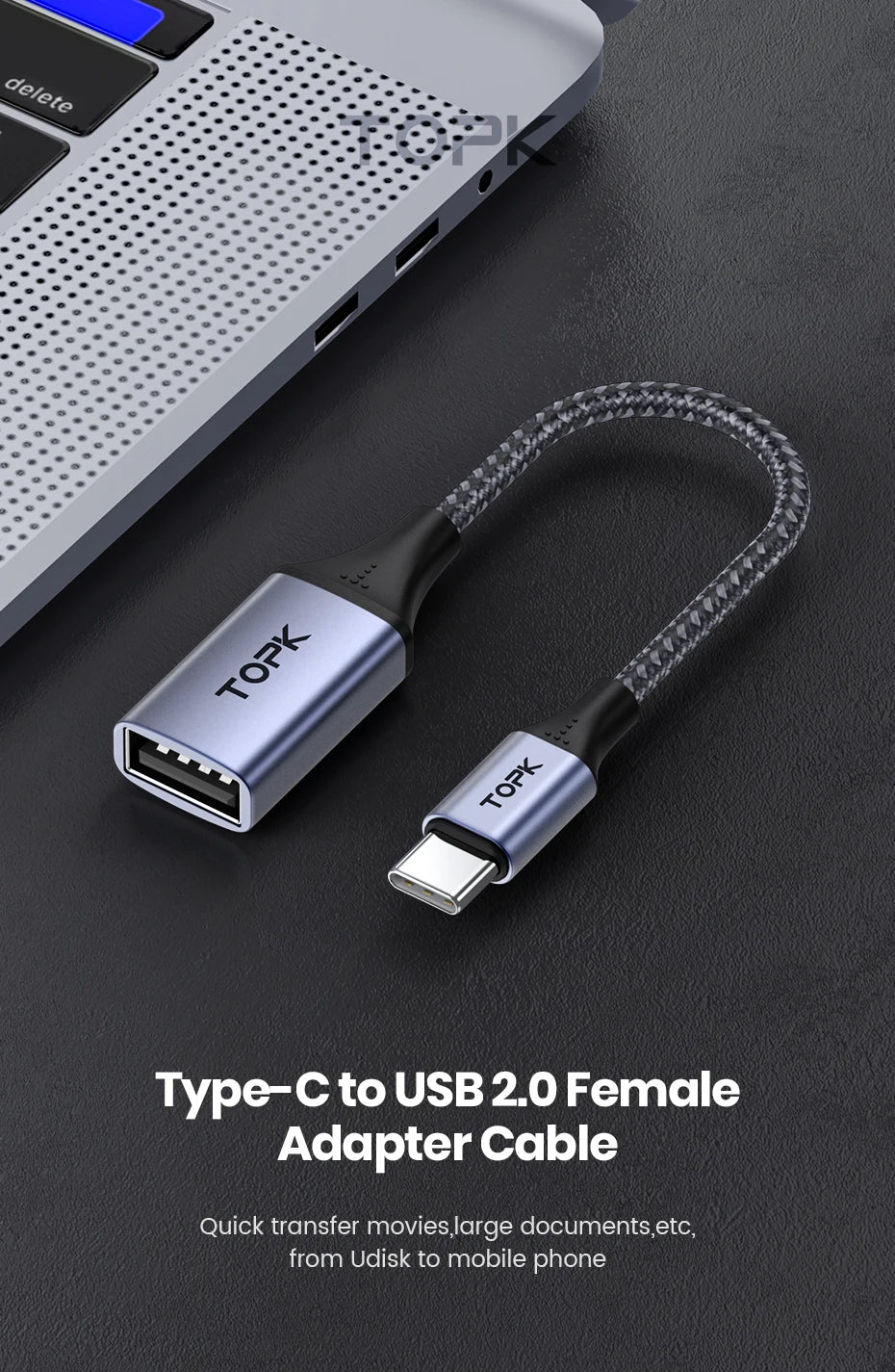 TOPK USB-C till USB-A OTG-adapter – dataöverföring och laddning