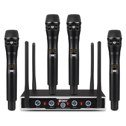 Debra DU4004 Wireless Conference Microphone System, UHF 4-channel, lavalier, headset, handheld microphone, for weddings, karaoke