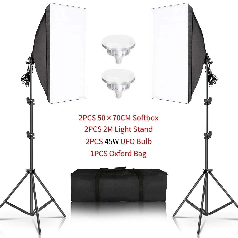 SH 1pc-3Pcs Photography 50x70CM Softbox Lighting Kits Professional Light System With E27 Photographic Bulbs Photo Studio