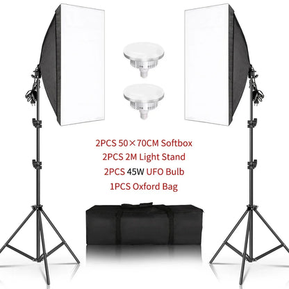 SH 1pc-3Pcs Photography 50x70CM Softbox Lighting Kits Professional Light System With E27 Photographic Bulbs Photo Studio