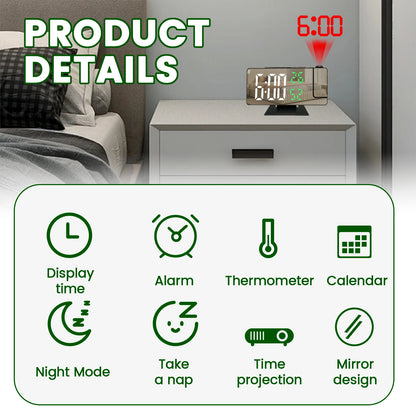 LED Digital Alarm Clock Projection Clock with 180°Rotatable Projector Mirror Large Screen Projection Clock For Home Office Table