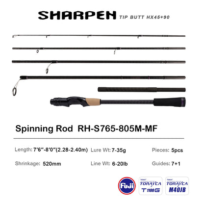 PURELURE SHARPEN Travel Soft Lure Long Spinning and Casting XF/MF Action Rods FUJI Components Bass Pike Rod Fishing Rod Reel