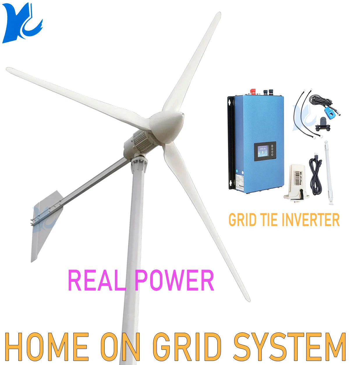 REAL POWER Horisontell Vindturbin 1kW/2kW – Nätansluten Inverter eller MPPT Hybrid Off-Grid Hushåll