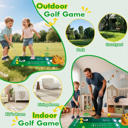 Upgraded Kids Golf Set With  Automatic Golf Returner 3 Clubs Putting Mat Mini Golf Games For Outdoor Sports Party Toy Gift