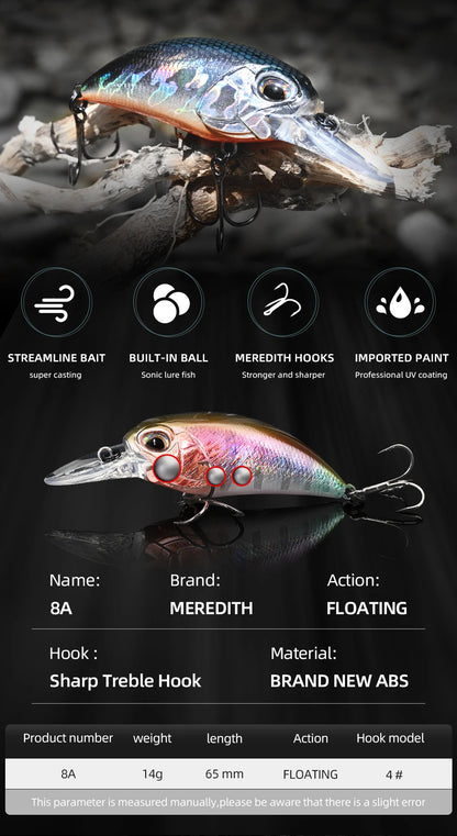 MEREDITH JERK CRANK M65 Floating 14g Hot Model Fishing Lure Hard Bait 11Color Wobbler Crank Quality Professional Depth 2.0-2.5m