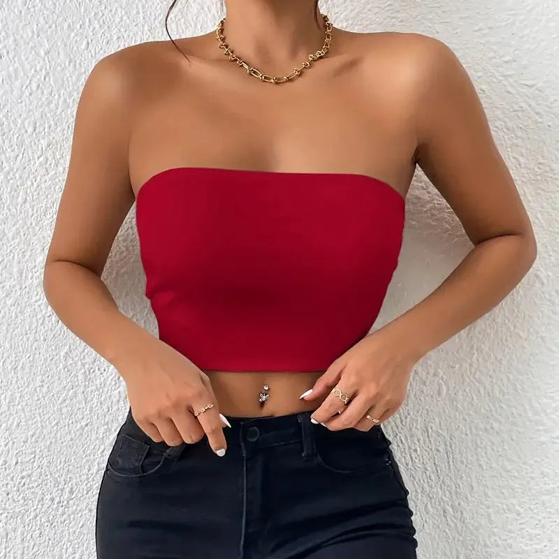 Dam Issilke Crop Top Sömlös – Axelbandslös Halkfri Tunn Andningsbar Sommar, 13 Färger XS–L