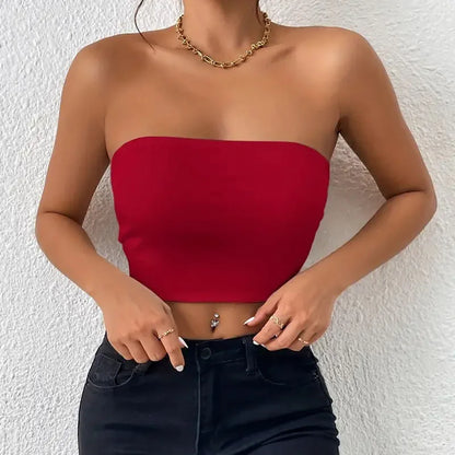 Dam Issilke Crop Top Sömlös – Axelbandslös Halkfri Tunn Andningsbar Sommar, 13 Färger XS–L