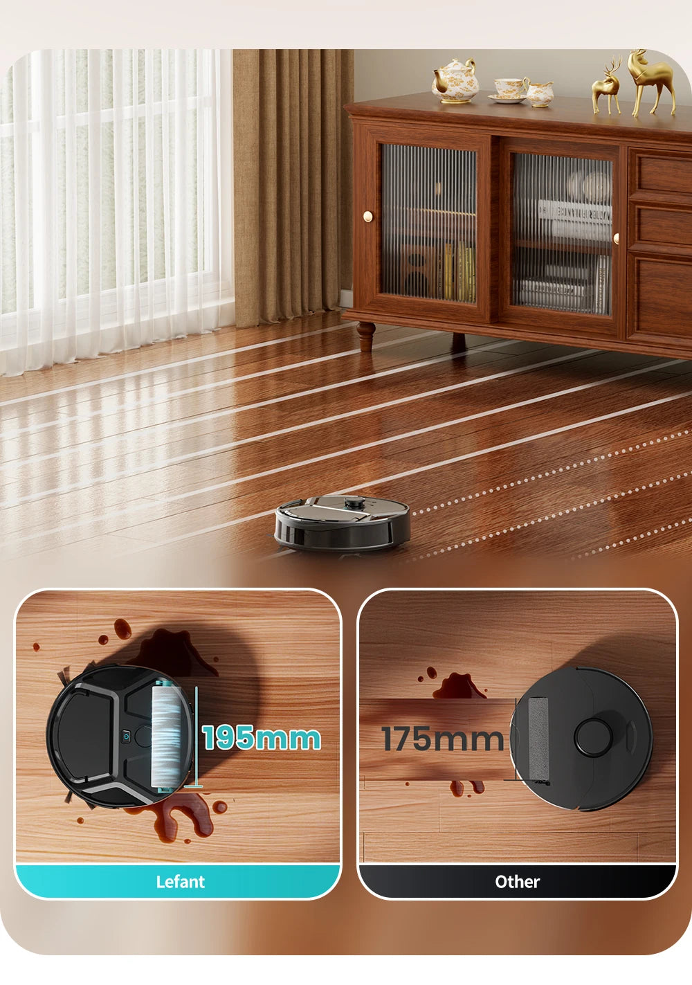 Lefant M265 Robot Vacuum Cleaner with Mapping, 20000Pa, Self-Cleaning Roller, Clean Water Wash, Laser dToF, Avoid PSD, Anti-Tangle, Compact, WiFi 2.4G/5G/Alexa/APP