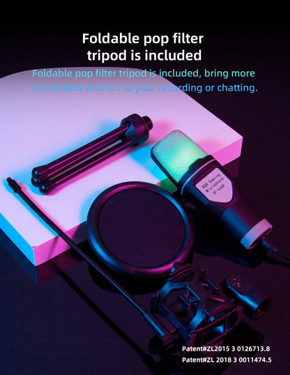 Gaming Computer Professional Condenser Microphone Mic PC Laptop USB Wired Live Streaming Podcast Studio Mike Kit Gamer Karaoke
