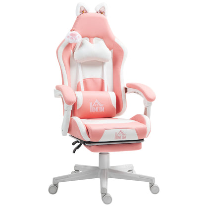 Homcom Gaming Chair with Adjustable Height Ears and Retractable Footrest