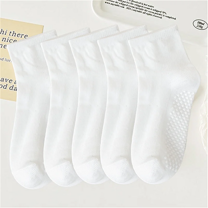5 pairs of anti slip adhesive floor socks, classic black and white gray socks for student sports, spring and summer children's s