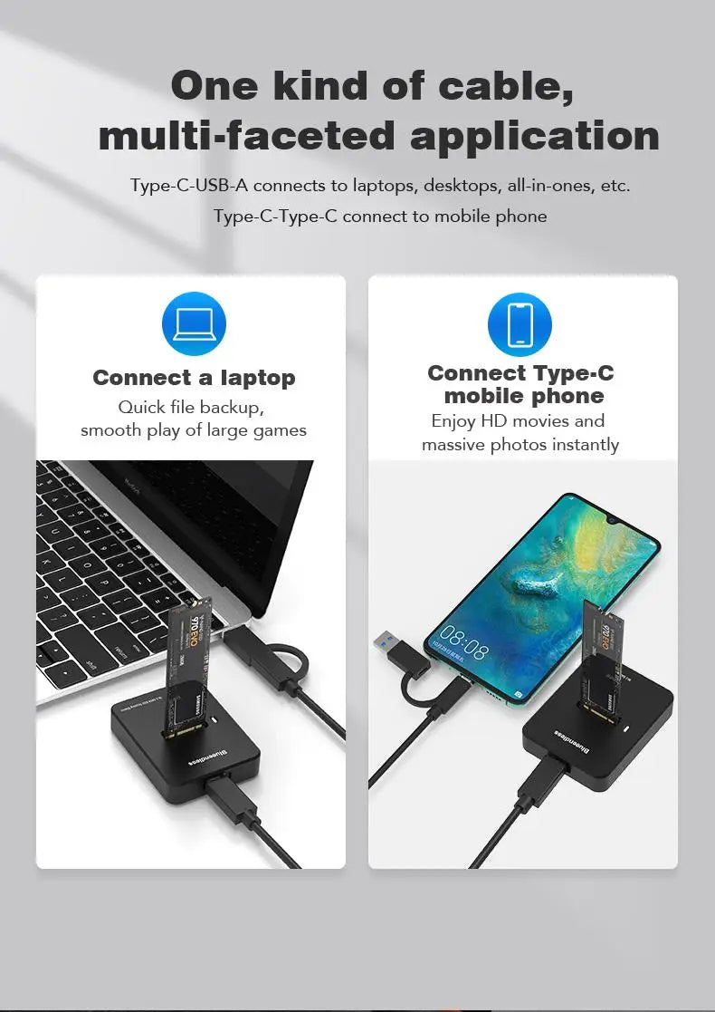External SSD Hard Disk M.2 SSD Enclosure 10G Reading Writing Speed SSD Case For M.2 NVME SATA SSD Docking Station Plug and play