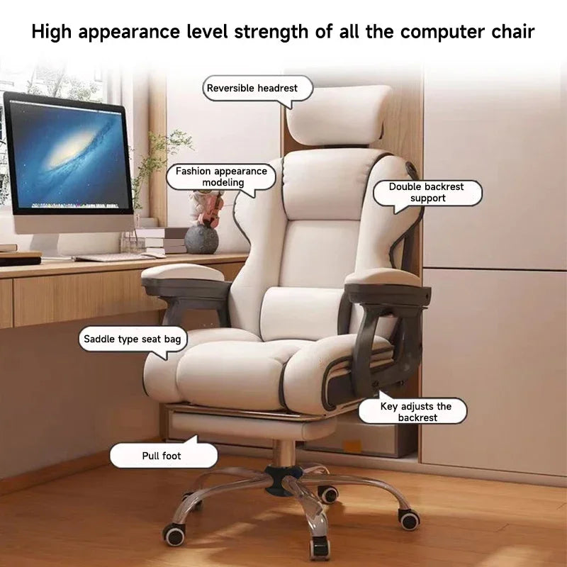 Ergonomic Executive Computer Chair High Back Adjustable Height PU Leather Tilt Lock Recliner Office Chair with Thickened Seat