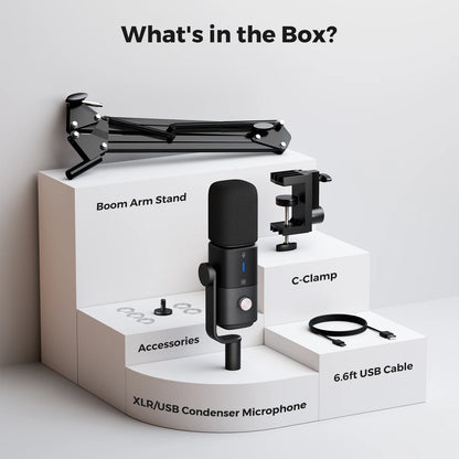 NearStream USB XLR Kondensatormikrofon med Bomarm Set för Streaming Podcast Studio