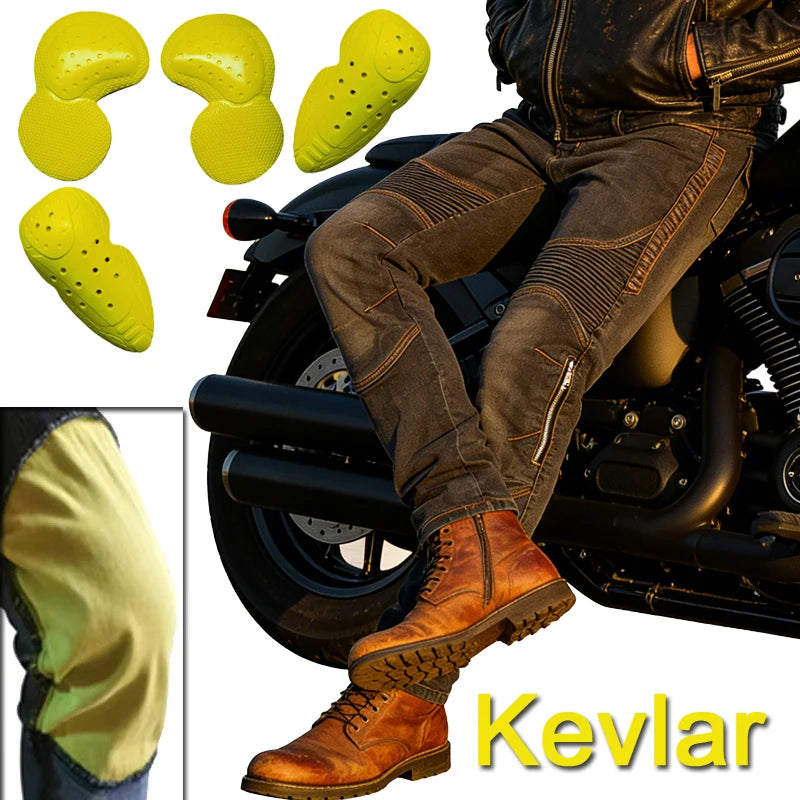 MC-Jeans med Kevlar & Aramid – CE-godkända Knäskydd, Sträckdenim Herr 2026 (Blå/Svart)