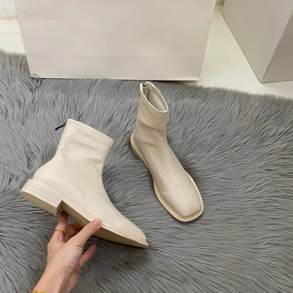 White Female Ankle Boots Work Short Shoes for Women Leather Elegant with Low Heels Booties Footwear Designer Luxury Chic New In