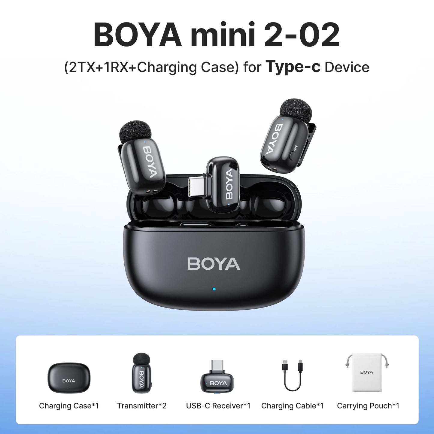 BOYA Mini 2 Wireless Lavalier Microphone AI Noise Reduction Mini Mic for iPhone 6-14/15-17 USB-C Android Phone Video Recording