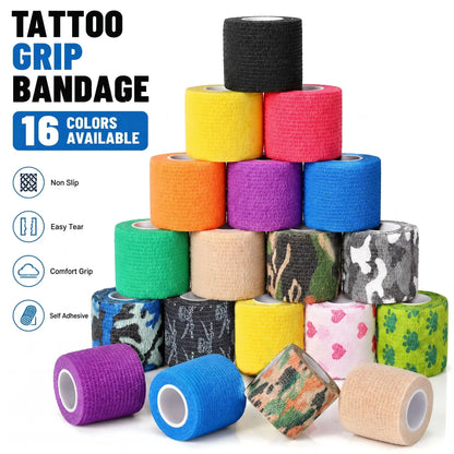 16/10/3PCS Tattoo Grip Bandage Colorful Self Adhesive Wrap 5cm X 4.5m Non Slip Handle Tape Tattoo Machine Grip Cover Supplies