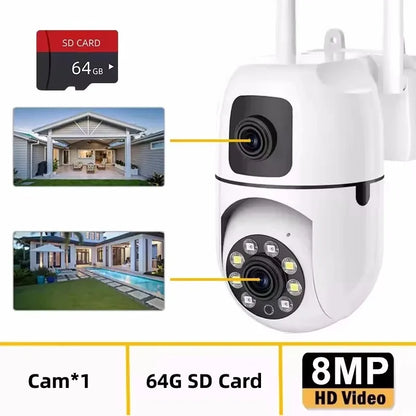 8MP Wifi Wireless Security Surveillance PTZ Camera 2 Lens 8X Zoom Camera 5MP Tracking Two-way Audio Night Color Pet Baby Monitor