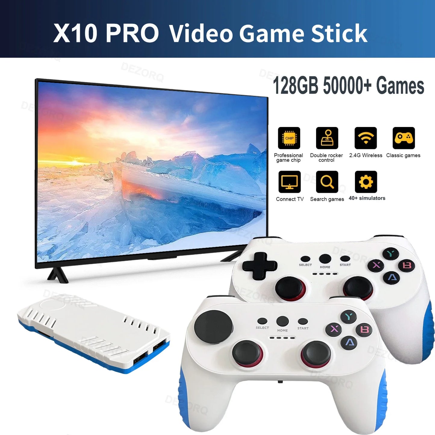 X10 Pro Game Stick 4K 128GB – 50 000 Retro Spel 50+ Emulatorer Dual 2,4G Trådlösa Kontroller S905X3 EmuELEC TV