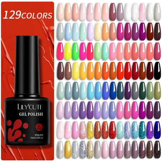 LILYCUTE 129 färger 7 ml nagelgel lack manikyr UV/LED