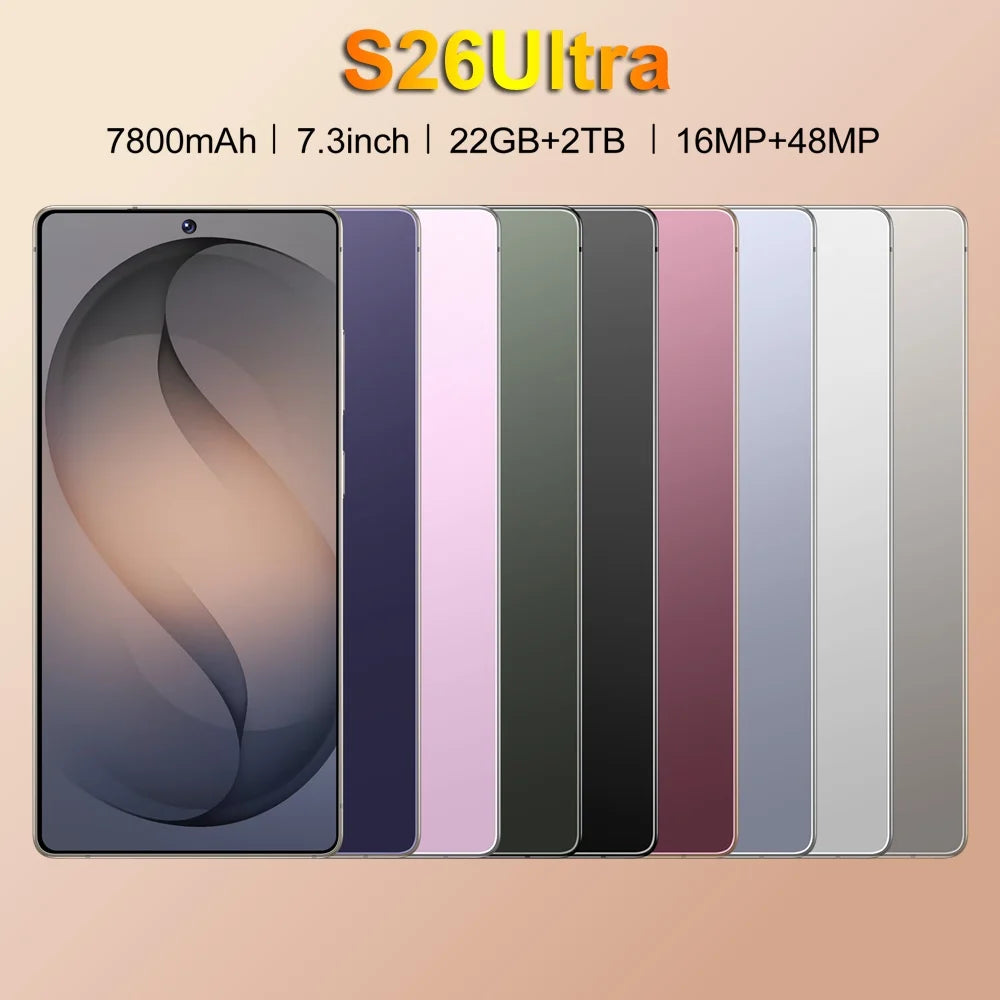 Smartphone S26 Ultra Original Android 15 Face Recognition Mobile Phones 5G Dual Card 7800mAh 7.3 inch Global Version Cellphones