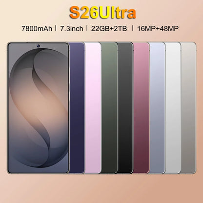 Smartphone S26 Ultra Original Android 15 Face Recognition Mobile Phones 5G Dual Card 7800mAh 7.3 inch Global Version Cellphones