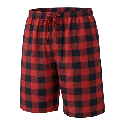 Herr Hemshorts Rutiga – Mjuka Lätta Casual Sovshorts, Grå & Röd M–1XL